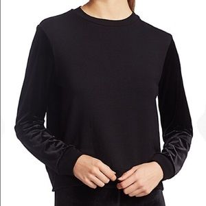Beyond Yoga Black Velvet-Sleeve Pullover Sweatshirt Top Small